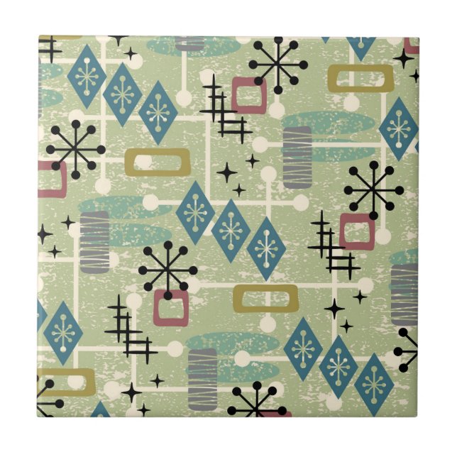 Retro Mid Century Modern Atomic Abstract Ceramic Tile (Front)