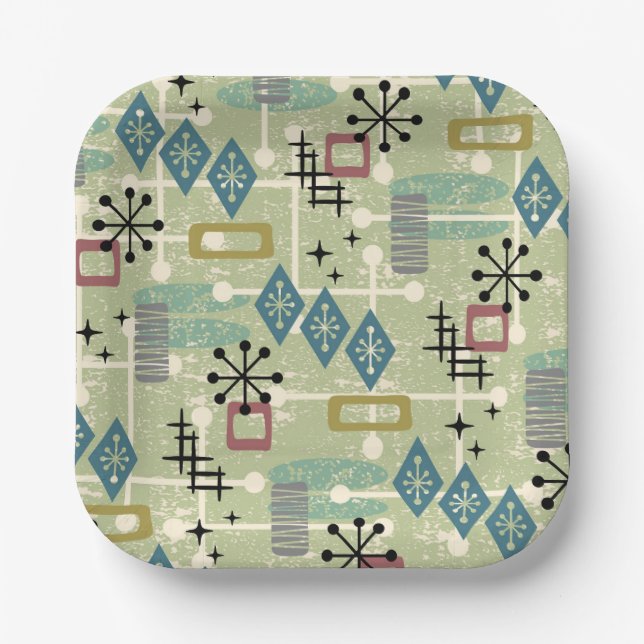 Retro Mid Century Modern Atomic Abstract Paper Plates (Front)