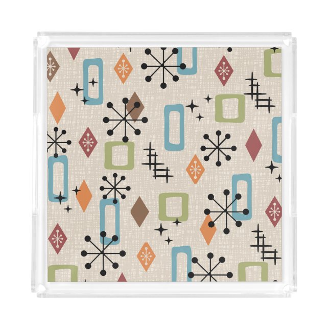 Retro Mid Century Modern Atomic Abstract Pattern Acrylic Tray (Front)