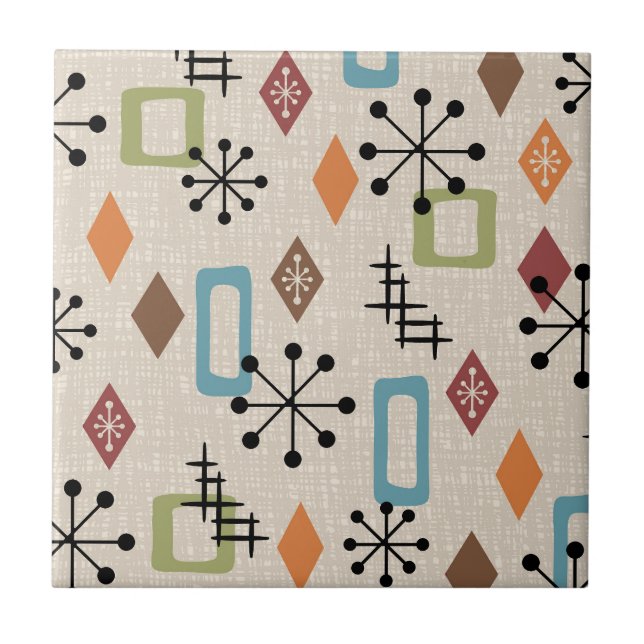 Retro Mid Century Modern Atomic Abstract Pattern Ceramic Tile (Front)
