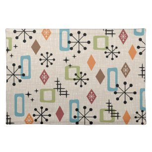 Retro Mid Century Modern Atomic Abstract Pattern Cloth Placemat