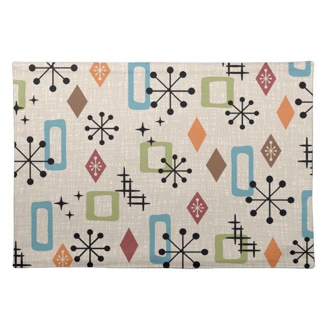 Retro Mid Century Modern Atomic Abstract Pattern Cloth Placemat (Front)