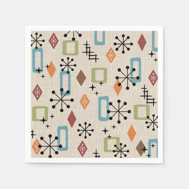 Retro Mid Century Modern Atomic Abstract Pattern Napkins (Front)