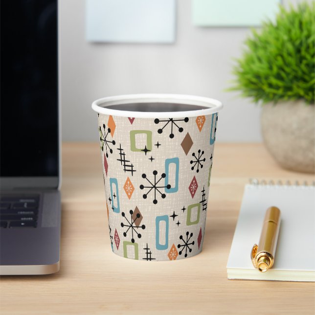 Retro Mid Century Modern Atomic Abstract Pattern Paper Cups (Insitu)