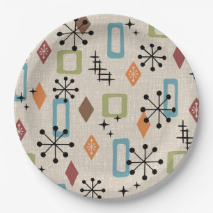 Retro Mid Century Modern Atomic Abstract Pattern Paper Plates