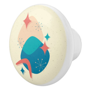 Retro Mid Century Modern Atomic Age Abstract  Ceramic Knob