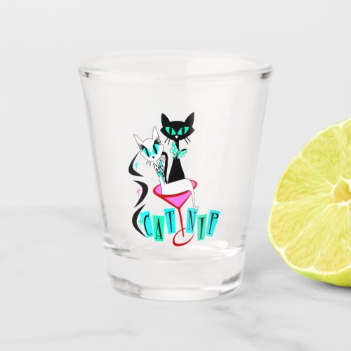 Retro Mid Century Modern Atomic Cat CatNip Shot Glass