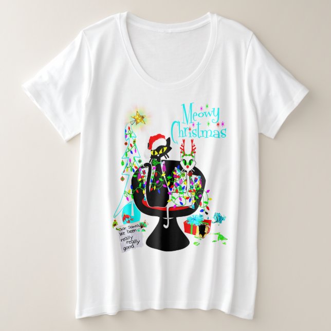 Retro Mid Century Modern Atomic Cat Christmas Plus Size T-Shirt (Design Front)