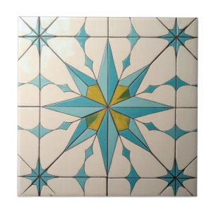 Retro Mid Century Modern Atomic Geometric Pattern Ceramic Tile