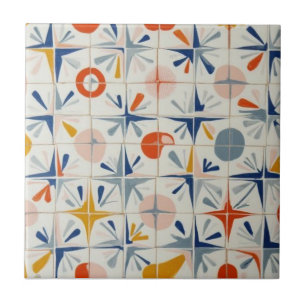 Retro Mid Century Modern Atomic Geometric Pattern Ceramic Tile