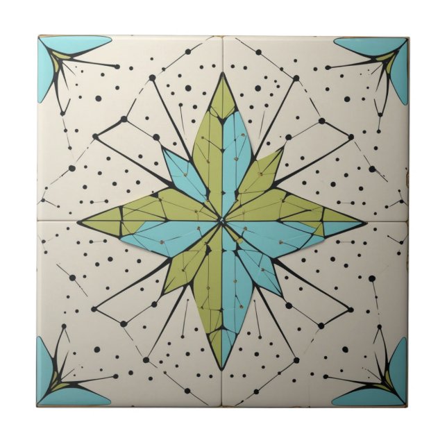 Retro Mid Century Modern Atomic Geometric Pattern Ceramic Tile (Front)