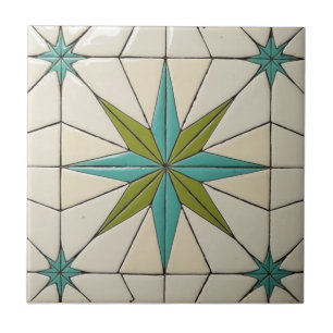 Retro Mid Century Modern Atomic Geometric Pattern Ceramic Tile