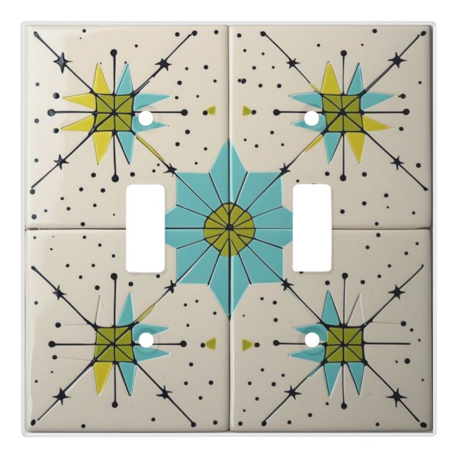 Retro Mid Century Modern Atomic Geometric Pattern Light Switch Cover (Front)