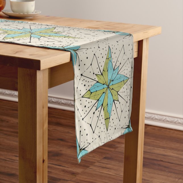 Retro Mid Century Modern Atomic Geometric Pattern Short Table Runner (In Situ)