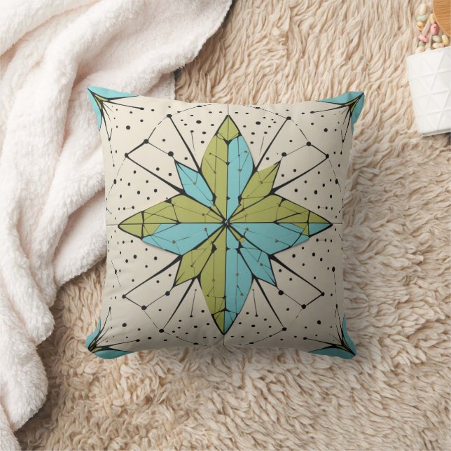 Retro Mid Century Modern Atomic Geometric Pattern Throw Pillow (Blanket)