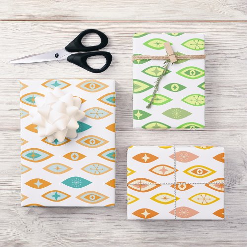 Retro Mid Century Modern Atomic Pattern Wrapping Paper Sheets