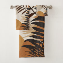 Retro mid century modern autumn floral palm leaf