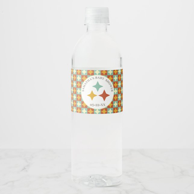 Retro Mid Century Modern Baby Shower Water Bottle  Water Bottle Label (Front)