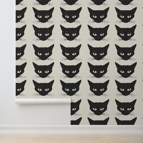 Retro Mid Century Modern Black Cat Face Removable Wallpaper Retro Mid Century Modern Black Cat Face Removable Wallpaper