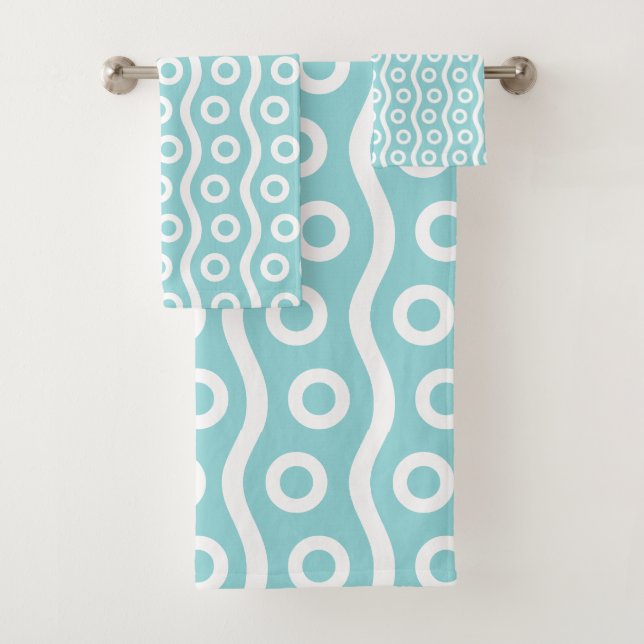 Retro Mid Century Modern Bubble Pattern Bath Towel Set (Insitu)