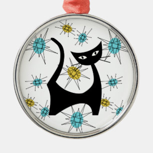 Retro Mid-Century Modern Cat Metal Ornament