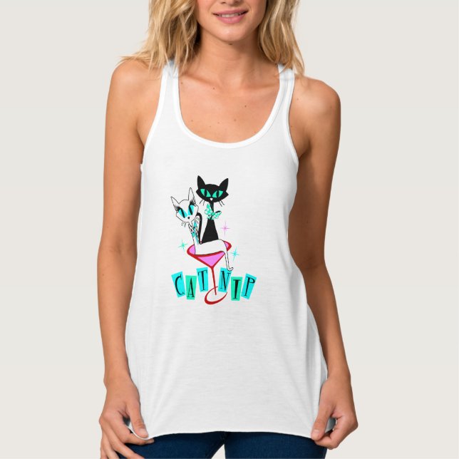 Retro Mid Century Modern CatNip Atomic Cat Tank Top (Front)