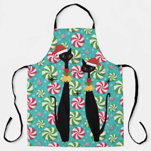 Retro Mid Century Modern Cats Christmas Candy Apron