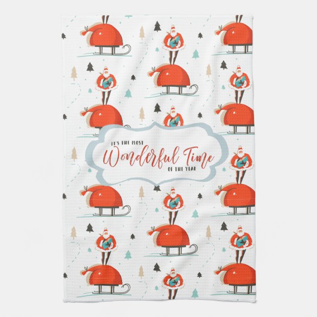 Retro Mid-Century Modern Christmas Holiday Kitchen Towel (Vertical)