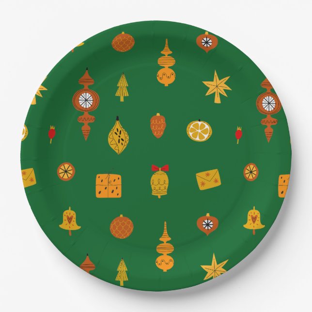 Retro Mid-Century Modern Christmas Icons  Paper Plates (Front)