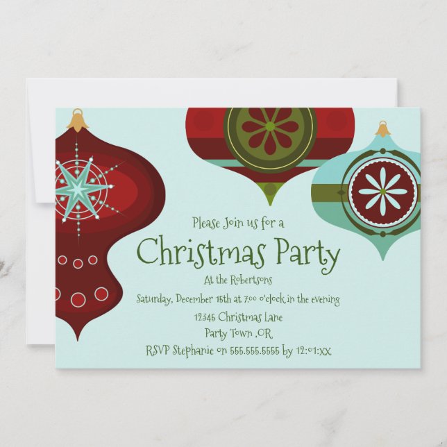 Retro Mid Century Modern Christmas Ornament Invitation (Front)
