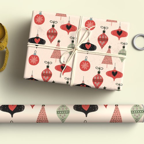 Retro Mid Century Modern Christmas Red Black Cream Wrapping Paper Sheets
