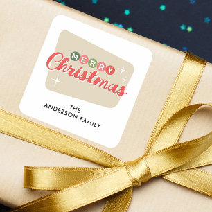 Retro Mid-century Modern Christmas Return Address Square Sticker