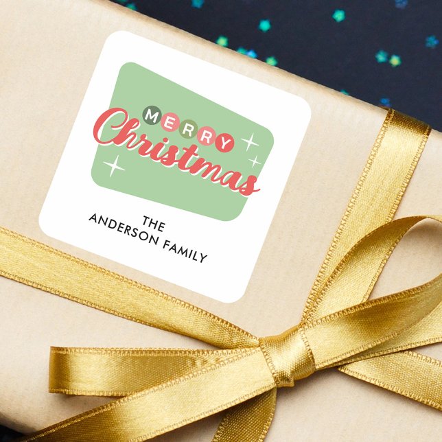 Retro Mid-century Modern Christmas Return Address Square Sticker (Creator Uploaded)