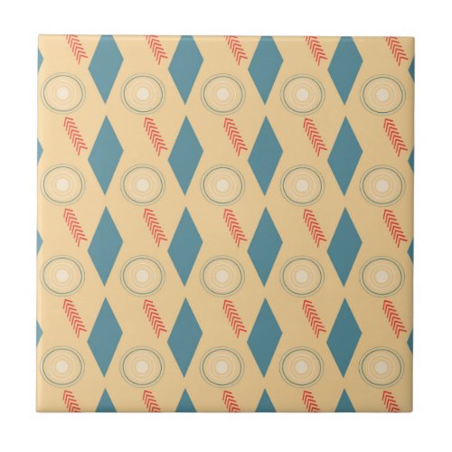 Retro Mid Century Modern Circles Arrows Diamonds Tile