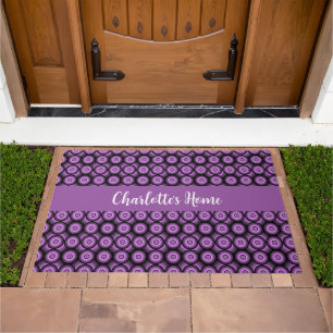 Retro mid century modern circles name monogram doormat