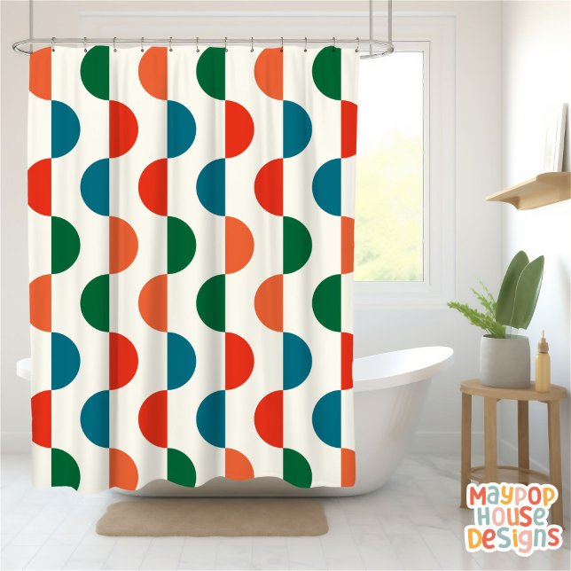Retro Mid Century Modern Colorful Shower Curtain (mid century modern shower curtain bathroom decor)
