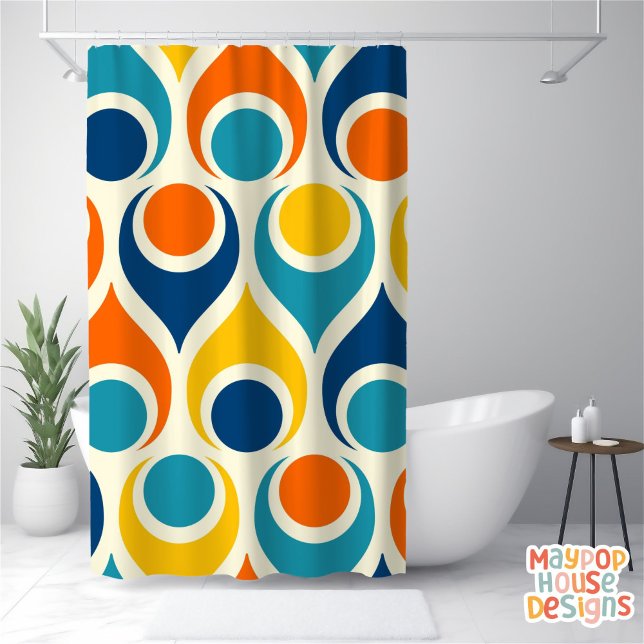 Retro Mid Century Modern Colorful Shower Curtain (mid century modern colorful shower curtain bathroom decor)