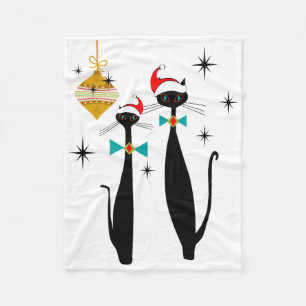 Retro Mid Century Modern Cool Cat Christmas Fleece Blanket