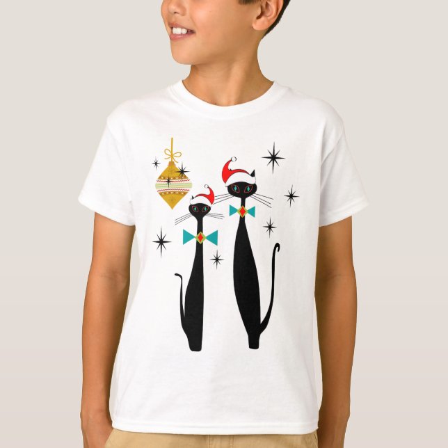 Retro Mid Century Modern Cool Cat Christmas  T-Shirt (Front)