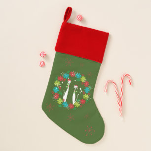 Retro Mid Century Modern Cool Cat Christmas Wreath Stocking