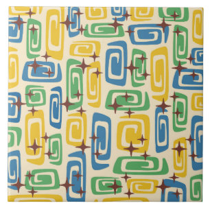 Retro Mid Century Modern Cosmic Abstract Pattern Ceramic Tile