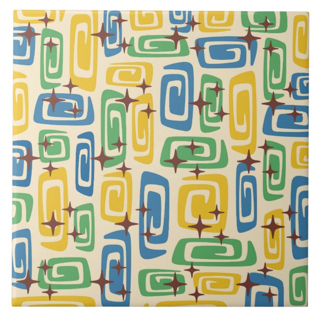 Retro Mid Century Modern Cosmic Abstract Pattern Ceramic Tile (Front)
