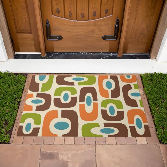 Retro Mid Century Modern Cosmic Abstract Pattern Doormat (Outdoor)