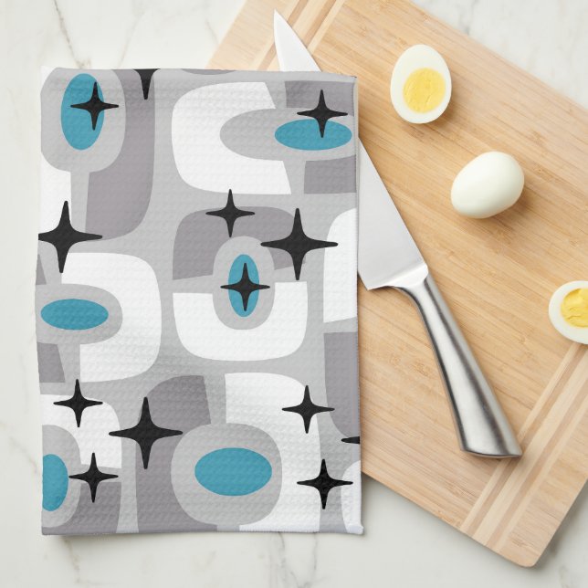 Retro Mid Century Modern Cosmic Abstract Pattern Kitchen Towel (Quarter Fold)