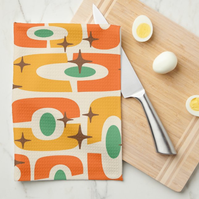 Retro Mid Century Modern Cosmic Abstract Pattern Kitchen Towel (Quarter Fold)