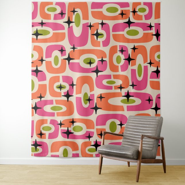 Retro Mid Century Modern Cosmic Abstract Pattern Tapestry (In Situ)