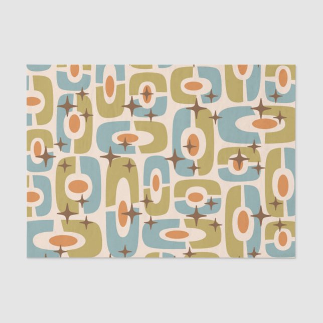 Retro Mid Century Modern Cosmic Abstract Pattern Tissue Paper (Front)