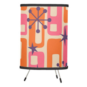 Retro Mid Century Modern Cosmic Abstract Pattern Tripod Lamp