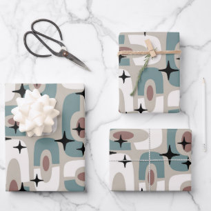 Retro Mid Century Modern Cosmic Abstract Pattern Wrapping Paper Sheets