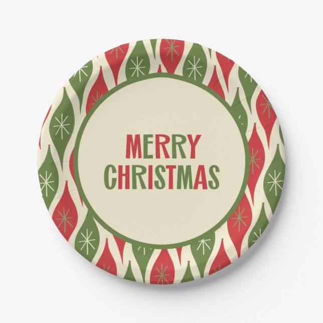 Retro Mid Century Modern Cute 50s Merry Christmas Paper Plates (Front)
